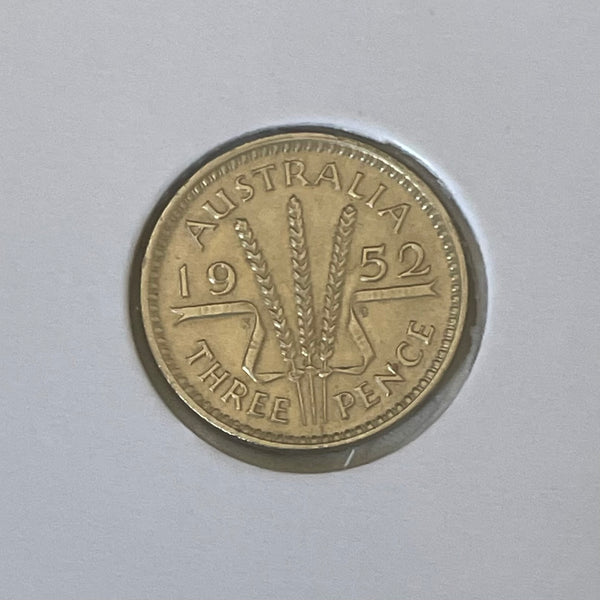 Australia 1952 3d Threepence Silver Coin about Uncirculated