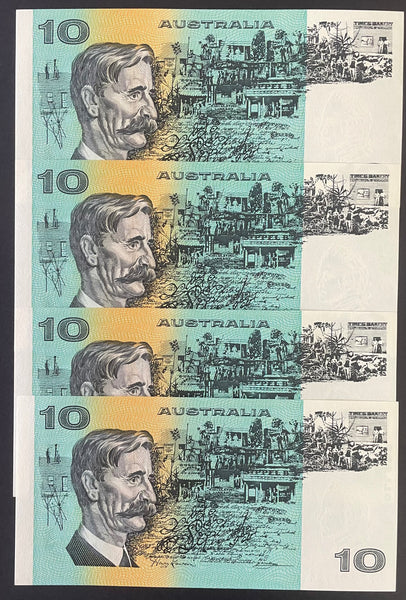 Australia 1991 $10 Fraser Cole Ten Dollars Uncirculated Run of 4 with Plate Letter. R313a