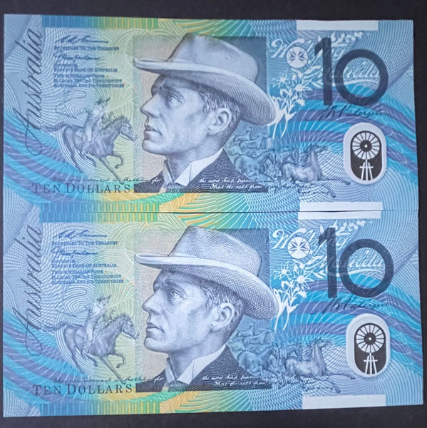 Australia 1998 $10 MacFarlane Evans First Prefix AA98 Uncirculated Banknote Pair R318cF
