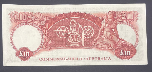 Australia Banknote 1954 R62 £10 Ten Pounds Coombs/Wilson Banknote VF