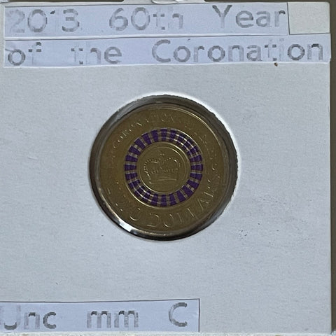 Australia 2013 $2 60th Anniversary of the Coronation of Queen Elizabeth II 'C' Mintmark Coloured Uncirculated Coin