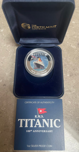 Tuvalu 2012 Perth Mint Coloured Titanic 100th Anniversary Silver 1oz Proof Coin