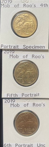 Australia 2019 Royal Australian Mint $1 Mob of Roos 4th, 5th & 6th QE11 Portrait/Effigy set of 3 Uncirculated Coins