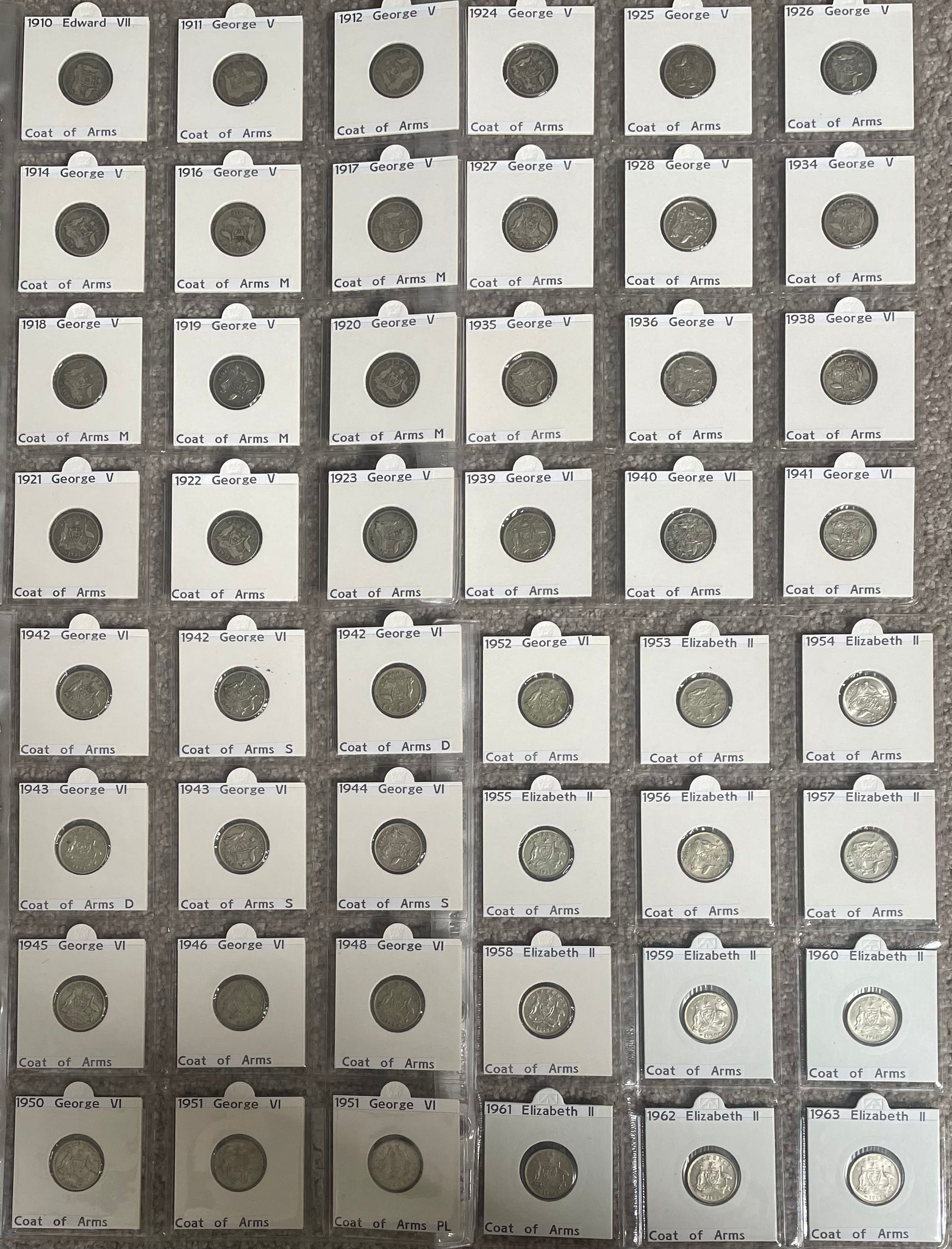 Australia 1910-64 Six Pence 6d Complete collection. Silver