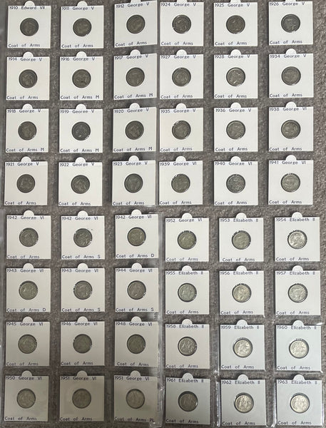 Australia 1910-64 Six Pence 6d Complete collection. Silver