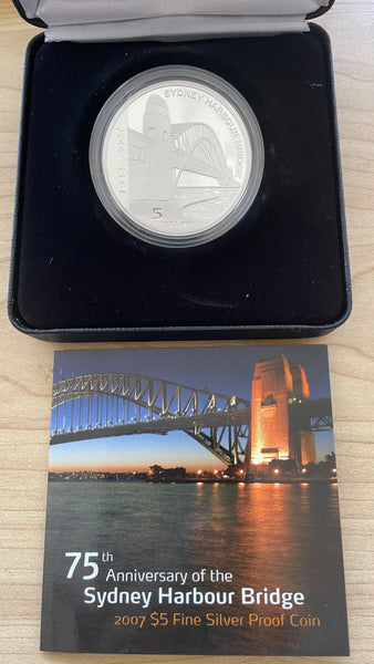 Australia 2007 $5 Sydney Harbour Bridge Royal Australian Mint 1 oz Silver Proof Coin