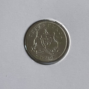 Australia 1936 3d Threepence Silver Coin about Uncirculated