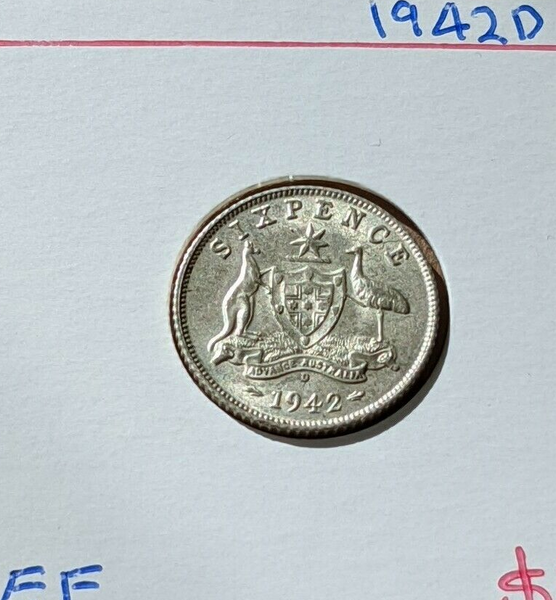 Australia 1942D 6d Sixpence Silver Coin EF
