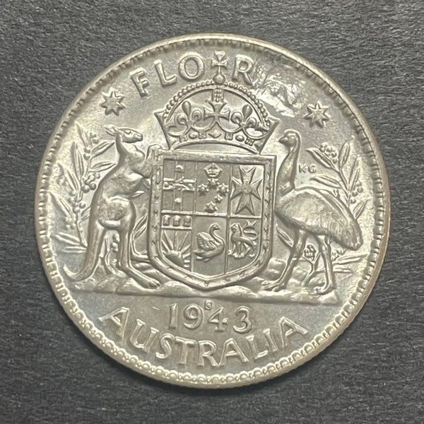 Australia 1943s Mint 2/- Florin Silver Coin Uncirculated