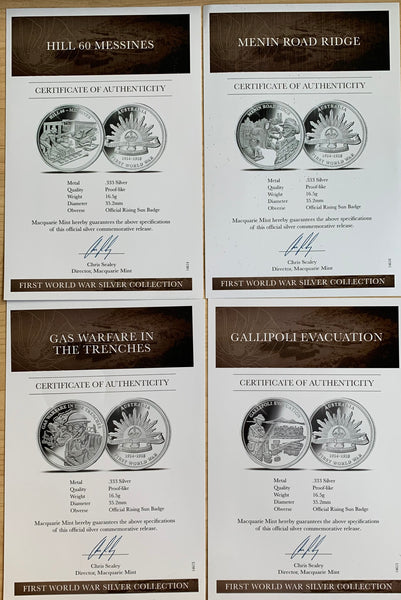Macquarie Mint First World War 8 Silver Medallions Commemorative Collection