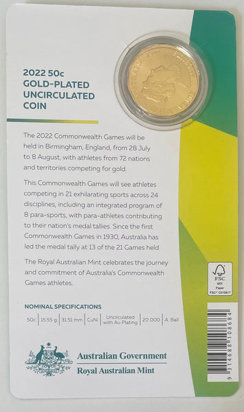Australia 2022 50c Birmingham Commonwealth Games Gold Plated Coin