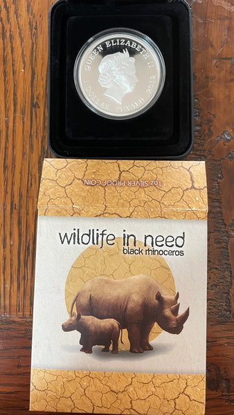Tuvalu 2012 Perth Mint Coloured Black Rhinoceros Silver 1oz Proof Coin