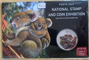 Australia 2023 Perth Mint Australian Koala $1 1 oz Coloured Silver Proof Coin National Stamp and Coin Exhibition