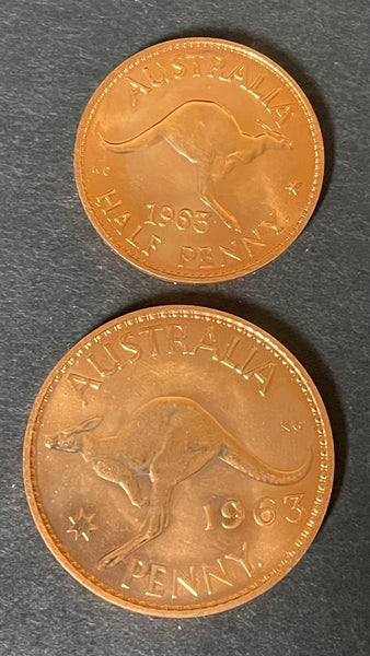 Australia 1963 Predecimal Penny and Halfpenny Perth Mint Proof Set. Superb Condition