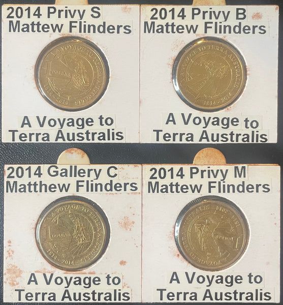 Australia 2014 $1 Terra Australis Dollar Coin Uncirculated Privy Mark  B, C, M & S Set of 4