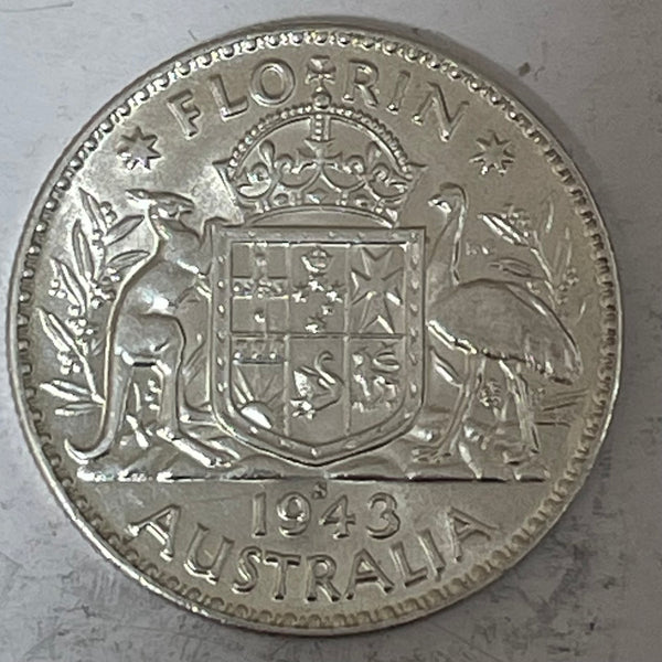 Australia 1943s Mint 2/- Florin Silver Coin about Uncirculated