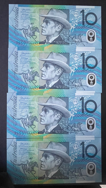 Australia 2002 $10 First Prefix AA02 Macfarlane Henry Polymer Run of 4 Uncirculated R320aF