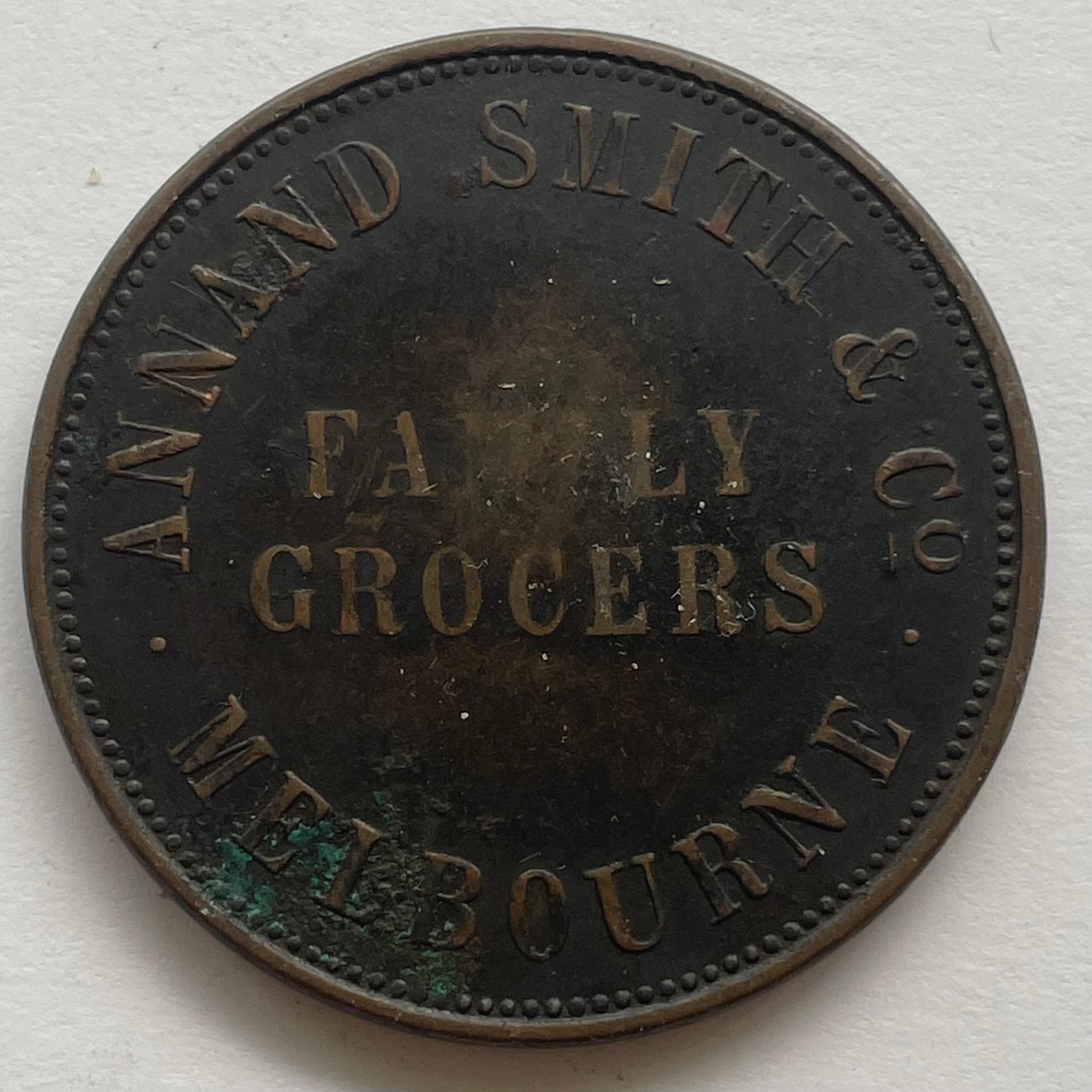 Australia  1849 Annand Smith and Co Melbourne 1d Penny Token