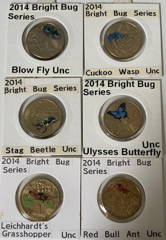 Australia 2014 Royal Australian Mint $1 Coloured Bugs Coin Set of 6