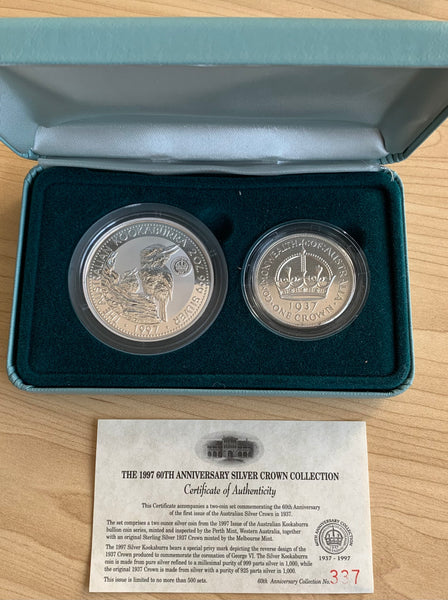 Australia 1997 Perth Mint $2 Kookaburra 1937 Crown Privy mark 2oz Silver Proof Coin & 1937 Crown