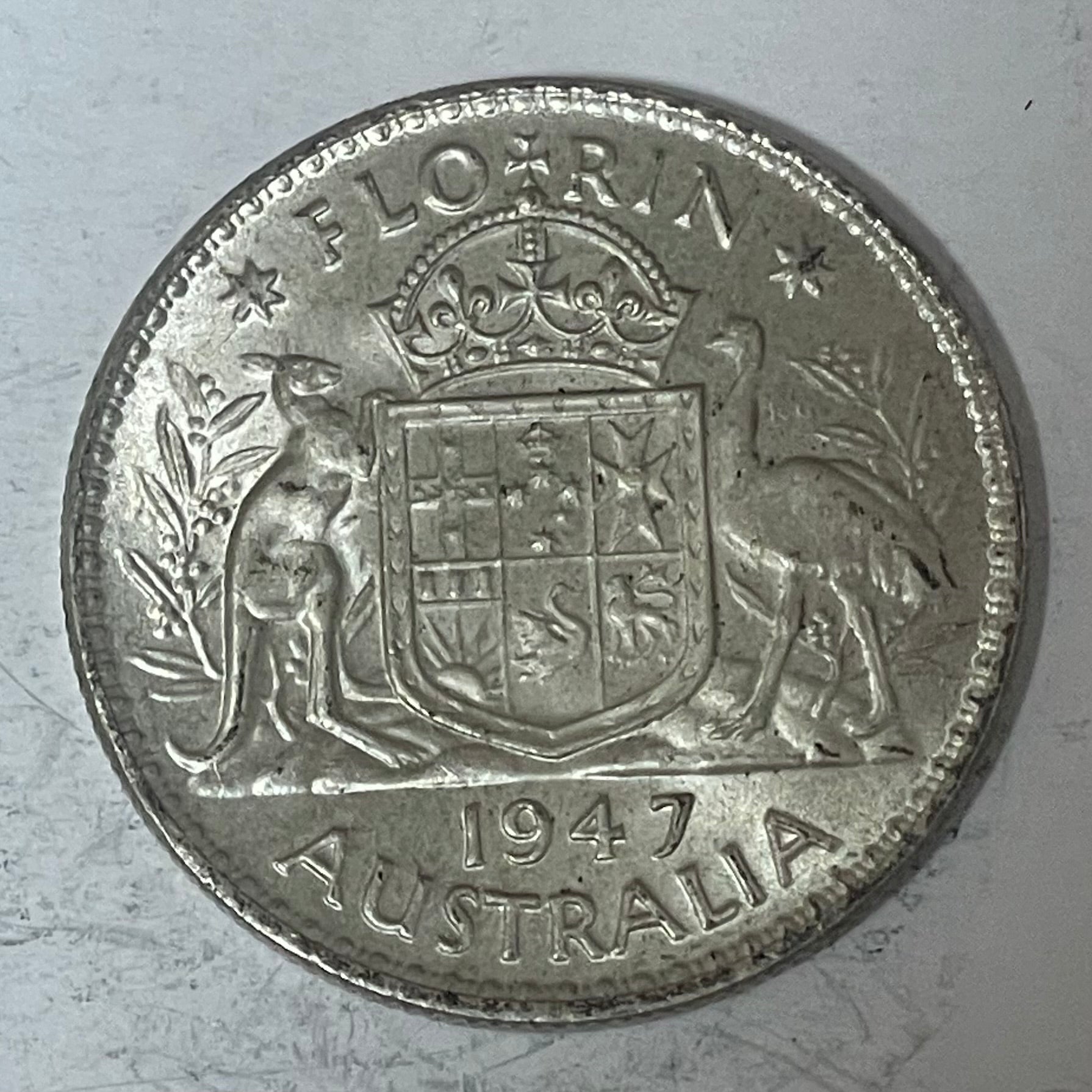 Australia 1947 2/- Florin Silver Coin about Uncirculated
