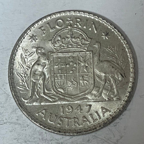Australia 1947 2/- Florin Silver Coin about Uncirculated