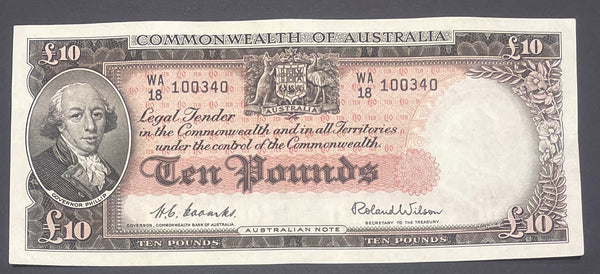 Australia Banknote 1954 R62 £10 Ten Pounds Coombs/Wilson Banknote VF