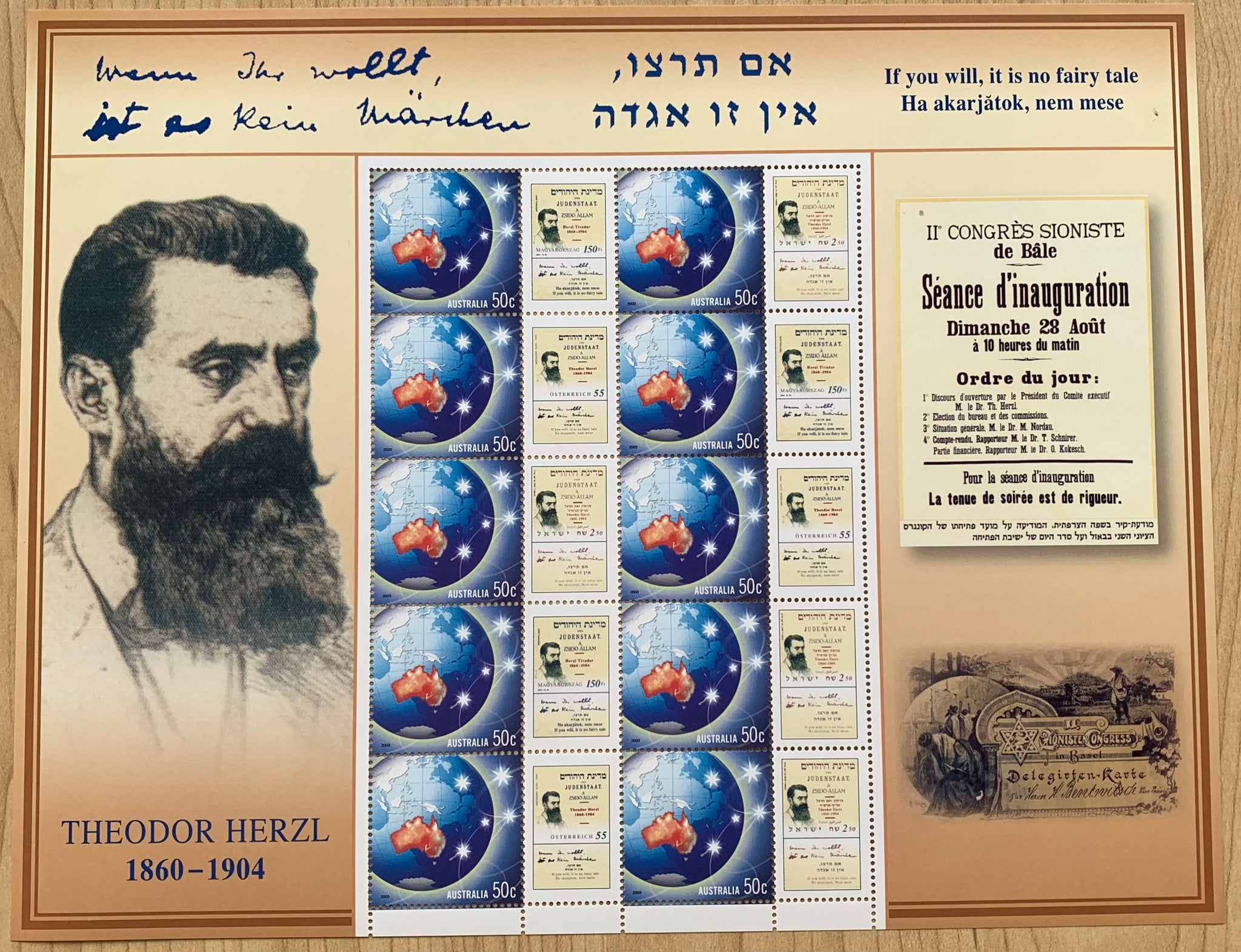 Australia 2004 50c Theodor Herzl SES Sheet