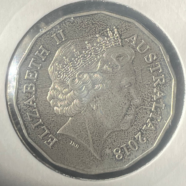 Australia 2018 Royal Australian Mint Fifty Cents 50c Lunar New Year of the Dog Tetra-Decagon Coin in 2x2 mount
