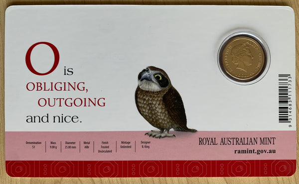 2017 Aussie Alphabet Coloured $1 coin "O" Owl