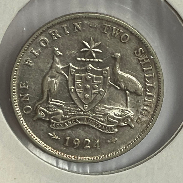 Australia 1924 2/- Florin Two Shillings Silver Coin Very Fine