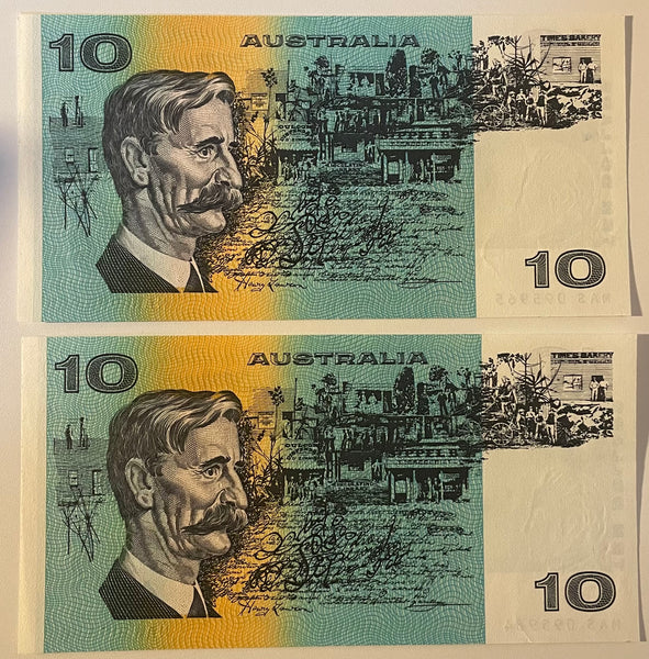 Australia R312 $10 Banknote Fraser/Higgins Uncirculated Consecutive Pair