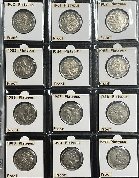Australia 1966 to 2014 Proof Twenty Cents 20c Collection 44 Coins