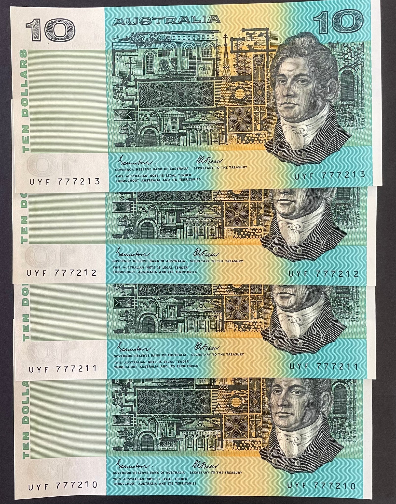 Australia $10 Banknote Johnston/Fraser Run of 4. R309
