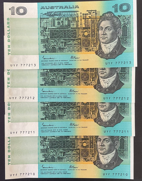 Australia $10 Banknote Johnston/Fraser Run of 4. R309