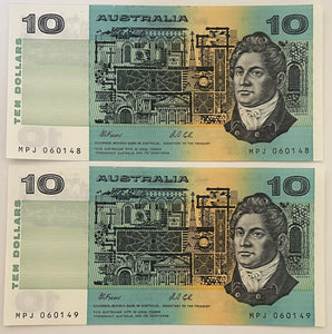 Australia R313 $10 Fraser/Cole Banknote Uncirculated pair