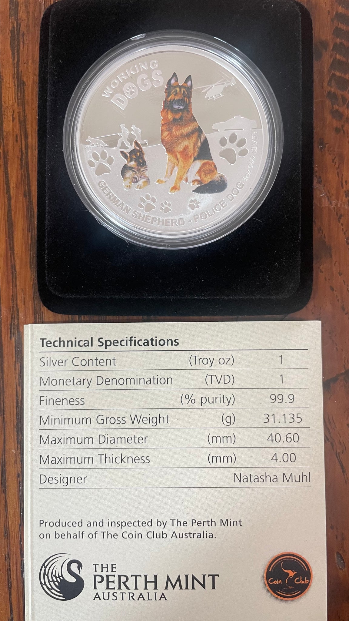 Tuvalu 2011 Perth Mint $1 Working Dogs Police Dog Silver Proof Coin