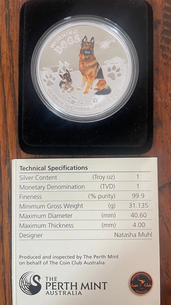 Tuvalu 2011 Perth Mint $1 Working Dogs Police Dog Silver Proof Coin