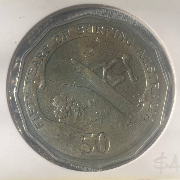 Australia 2013 Fifty Cents 50c Surfing Uncirculated Coin in 2x2 mount