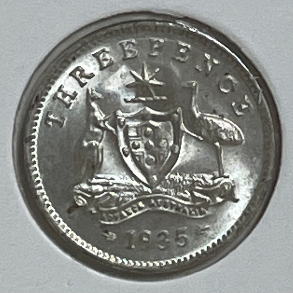 Australia 1935 3d Threepence Silver Coin Uncirculated Condition