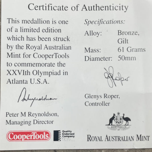 Australia 1996 Cooper Tools Olympic Gold Medal Commemorative Medallion
