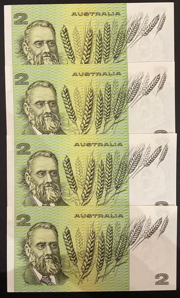 Australia $2 Run Of 4 Consecutive Banknotes aUnc R85