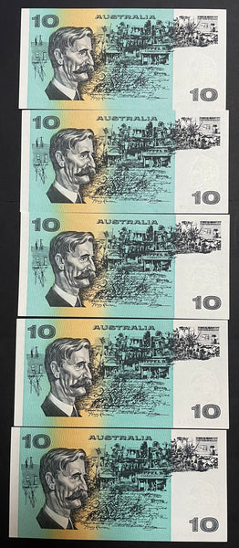 Australia $10 Banknote Johnston Fraser Run of 5. R309