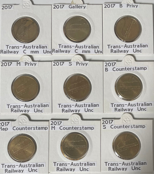 2017 $1 Centenary Of The Trans-Australian  Railway Set of 9 Counterstamp and Privy Mark Coins