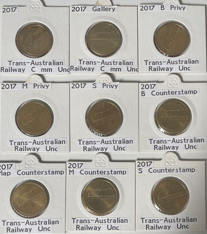 2017 $1 Centenary Of The Trans-Australian  Railway Set of 9 Counterstamp and Privy Mark Coins