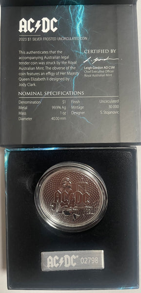 Australia 2023 $1 AC/DC ACDC 1oz Silver Fostered Uncirculated Coin