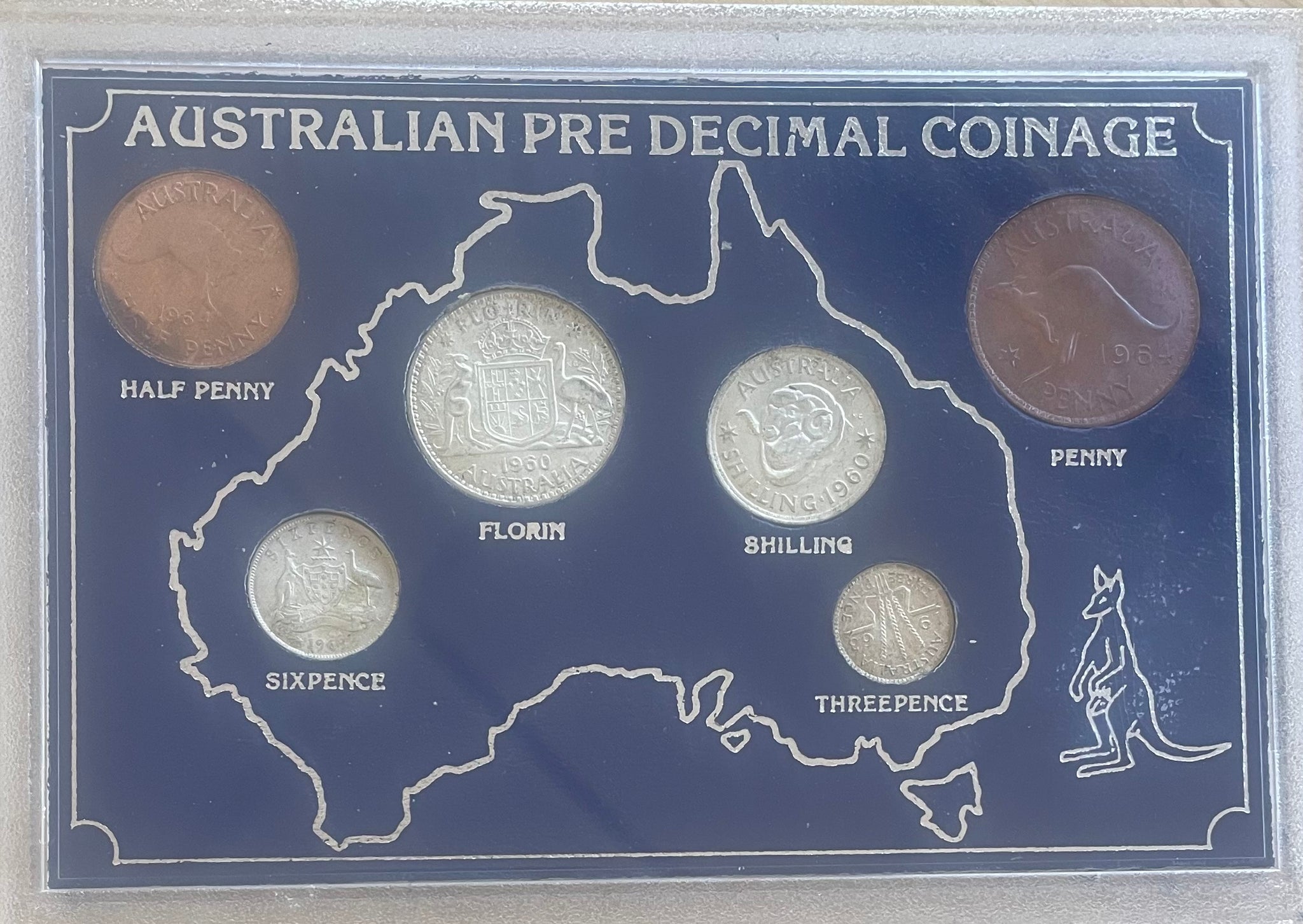 Australia Pre Decimal 6 Coin Set in Perspex Case