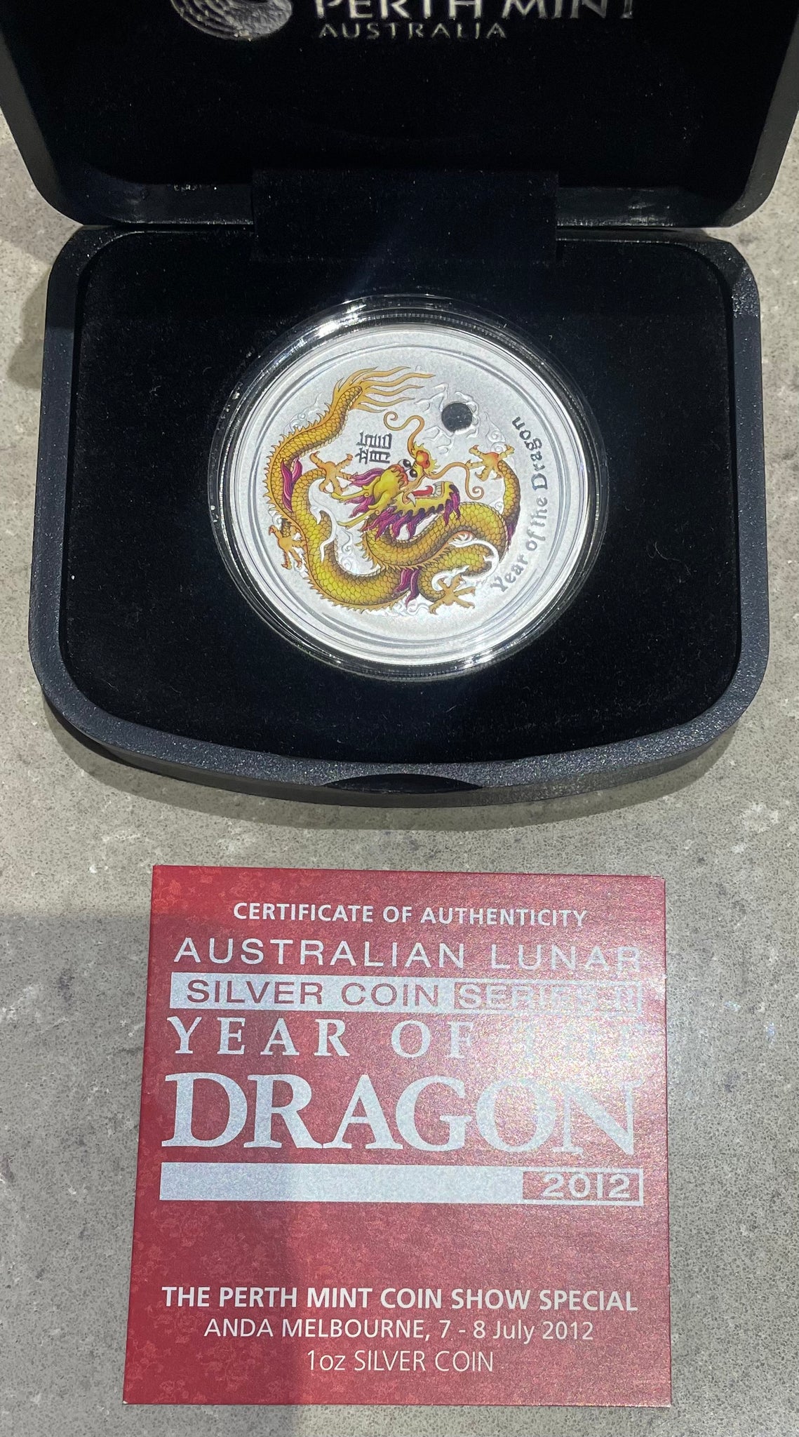 Australia 2012 Year of the Dragon ANDA Melbourne Show .999 1oz Coloured Silver Coin