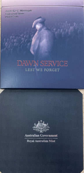 2026 Royal Australian Mint Dawn Service Lest We Forget $2 Coloured Silver Proof Coin