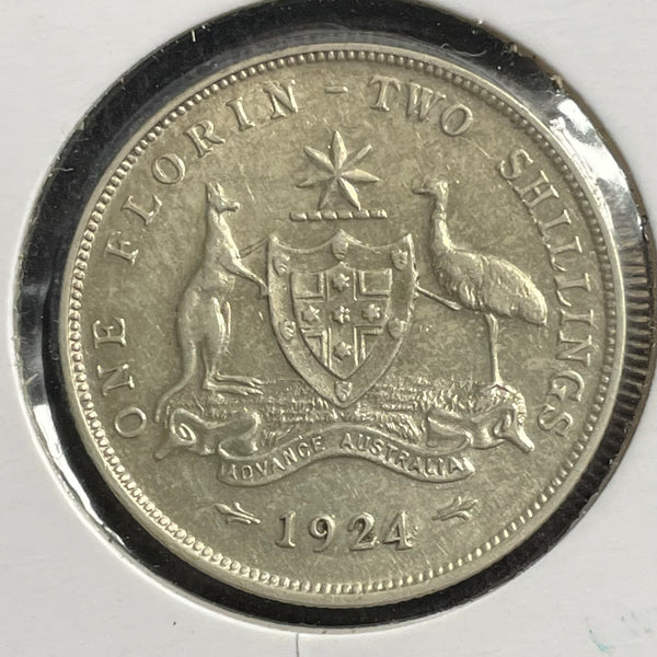 Australia 1924 2/- Florin Two Shillings Silver Coin VF+